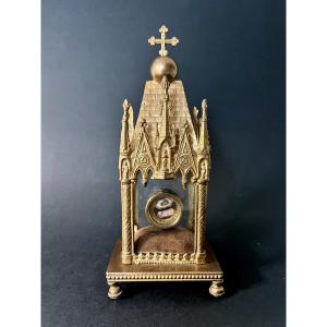 Neo-gothic Reliquary Shrine – 19th Century. Relic Ex Ossibus – St Jean Eudes 