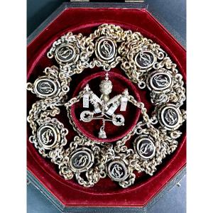 Vatican – Secret Camerier’s Necklace Of His Holiness Pope Pius X (1903-1914) - Silver And Verme