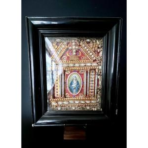Reliquary Frame (24 Relics), Monastic Work In Papierolles, 18th Century.