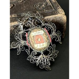 Reliquary In Filigree Silver -anna Beata Mater Virginis - 18th Century - Italy