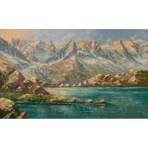 "view Of The Aiguilles From Chamonix Le Lac Blanc" Adolphe Roberty