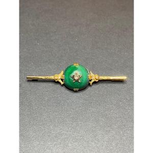 Old Art Nouveau Malachite Gold And Diamond Brooch