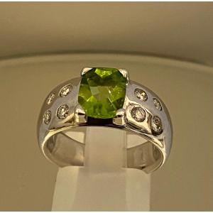 White Gold, Peridot And Diamond Ring