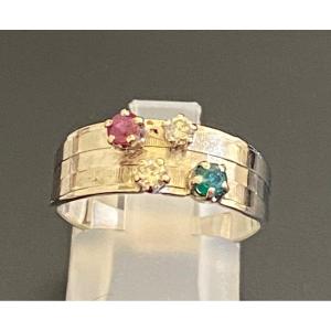 Bagué Ir, Diamants, émeraude Et Rubis