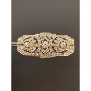 Broche plaque art deco platine et diamants