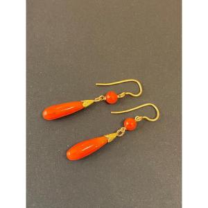Pair Of Gold And Coral Drop Earrings