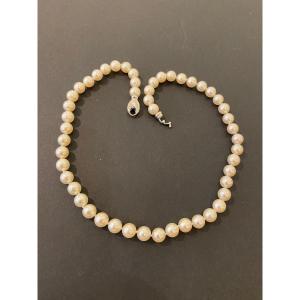 Cultured Pearl Necklace, White Gold Clasp Set With Diamonds