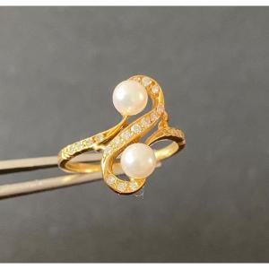 Bague Toi Et Moi En Or , Perles Et Diamants