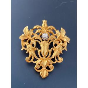 Art Nouveau Style Gold And Diamond Brooch Pendant