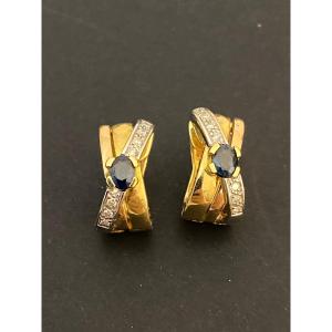 Pair Of Gold, Sapphire And Diamond Earrings. Signed Guy Laroche
