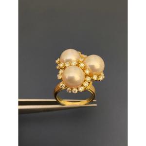 Gold, Pearl And Diamond Cocktail Ring