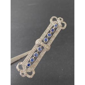 Art Deco Style Brooch In Gold, Sapphires And Diamonds
