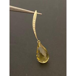 Gold, Lemon Quartz And Diamond Pendant