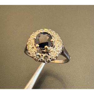 Art Deco Style Ring In Gold, Sapphire And Diamonds