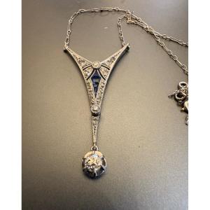 Work Circa 1920: Gold, Diamond And Sapphire Neglige Necklace
