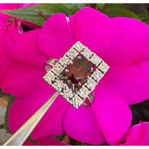 Ring In White Gold, Garnet And Diamonds