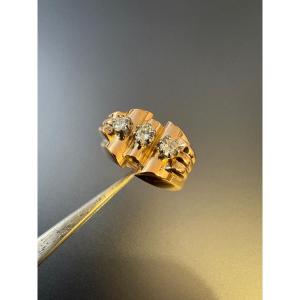 Antique Tank Ring In Rose And Grey Gold 750/1000. Diamonds.