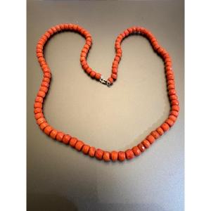 Faceted Coral Bead Necklace. 925 Sterling Silver Clasp.