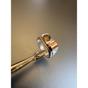 Tank Ring In 18k Gold, 8k Silver And Citrine