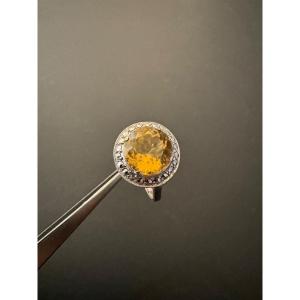 Art Deco: Ring In 800/1000 Silver, Citrine And Marcasite.