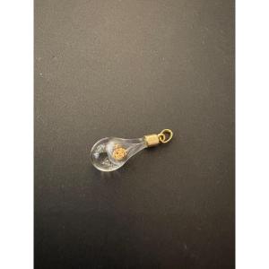 Pendant In 750/1000 Yellow Gold, Glass And Gold Glitter.