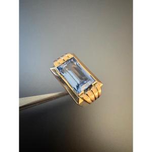 Antique Tank Ring In 800/1000 Silver, 750/1000 Yellow Gold And Decorative Stone