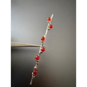 Art Nouveau: 800/1000 Silver And Carnelian Brooch