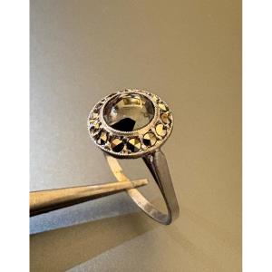 Art Deco: Ring In Silver 800/1000th, Hematite And Marcasites