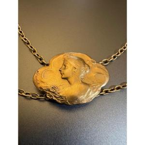 Diolot: Art Nouveau Necklace In Silver Vermeil 800/1000 Eme. 19th Century.