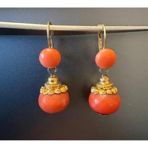 Antique Pair Of Gold And Coral Dormeuses