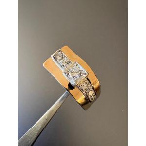 Antique Tank Ring In Silver, Gold And Diamonds