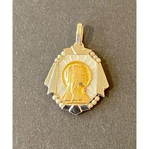 Old Art Deco Gold Religious Medal