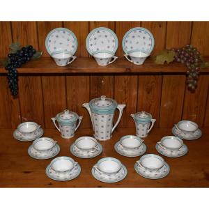 Michelaud Lucien, Art - Deco Coffee Or Tea Service In Limoges Porcelain, Floral Decor,