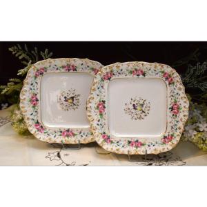 Pair Of Decorative Old Paris Porcelain Dishes, Plates Entirely Hand Painted