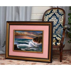 Fauré Camille (1919-1985), Very Important Limoges Enamel, Framed Email. Sea Landscape,