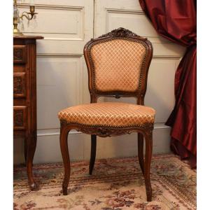 Bedroom Or Living Room Chair, Louis XV Style In Walnut, Velvet Fabric.