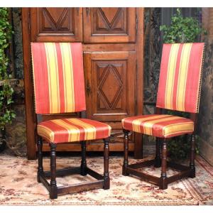 Pair Of Louis XIII Style High Back Chairs, Haute Epoque, Renaissance,