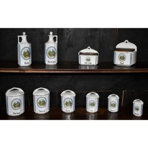 Spice Kit, Set Of 6 Jars, Box Of Matches And Salt, Bottles Of Oil And Vinegar