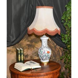 Large Paris Porcelain Lamp With Japanese Decor, Flowers And Branches,