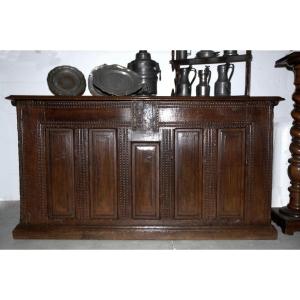 Large Oak Chest With Rectangular Panel Decor, With Lock, 16th Century