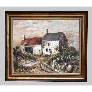 Caffin, Countryside Landscape, Small Farm And Barn, Path In Front Of Old Thatched Cottages 
