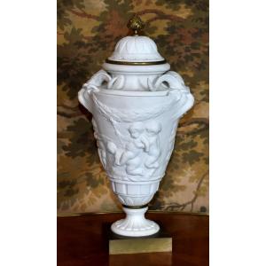 Samson Factory, Porcelain Biscuit Vase-cassolette Based On A Model By Clodion 
