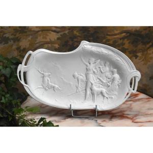 Limoges, White Porcelain Biscuit Dish, Mythological Scene, Diana Hunting Plate