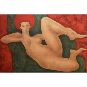 Alain Bonnefoit, Color Lithograph, Vellum Paper, Female Nude