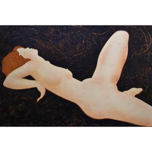 Alain Bonnefoit, Color Lithograph, Vellum Paper, Female Nude