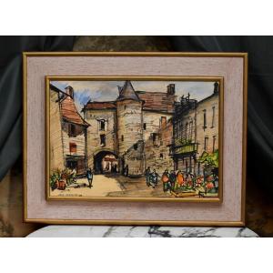 Louis Chareyre, 20th Century Limousin Painter, Animated Scene Seen From The City.