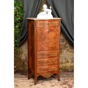 Louis XV - Louis XVI Transition Style Secretary In Precious Wood Marquetry,