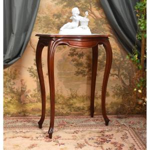 4-legged Mahogany Console From The Napoleon III Period, Sideboard, White Marble Top, 19th Century.