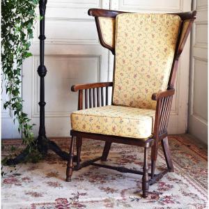  Large High-backed Armchair With Bars And Cushions, Wingback Seat, 50s-60s Design
