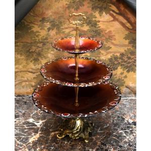 Enamel Centerpiece, 3-tiered Limoges Enamel Serving Tray By R. Bonhomme